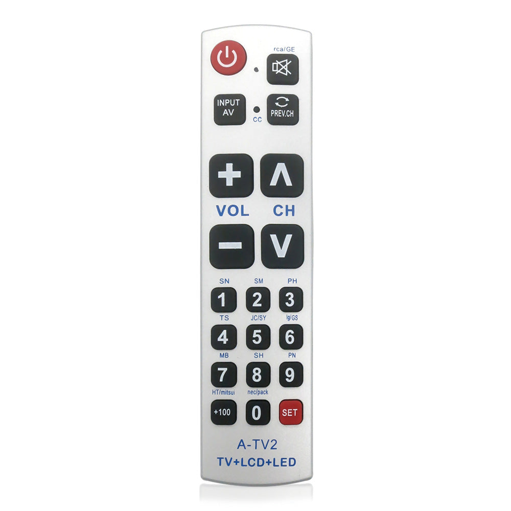 Extra Large Big Button Universal A-TV2 Replacement Remote for Televisions, Soundbars, DVDs, VCRs
